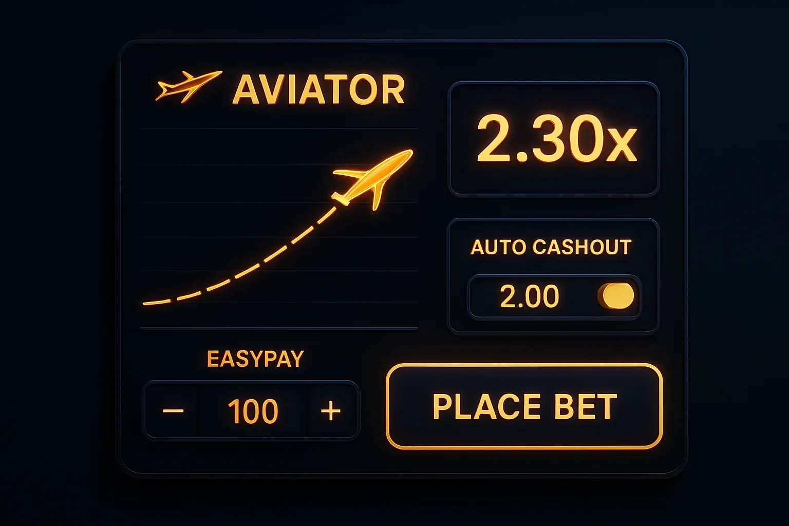 Интерфейс на Aviator с траектория на самолет, множител и EasyPay залози